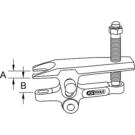 Schwarz-weiß-Zeichnung eines Abziehwerkzeugs mit den Buchstaben A und B, die verschiedene Abmessungen markieren.